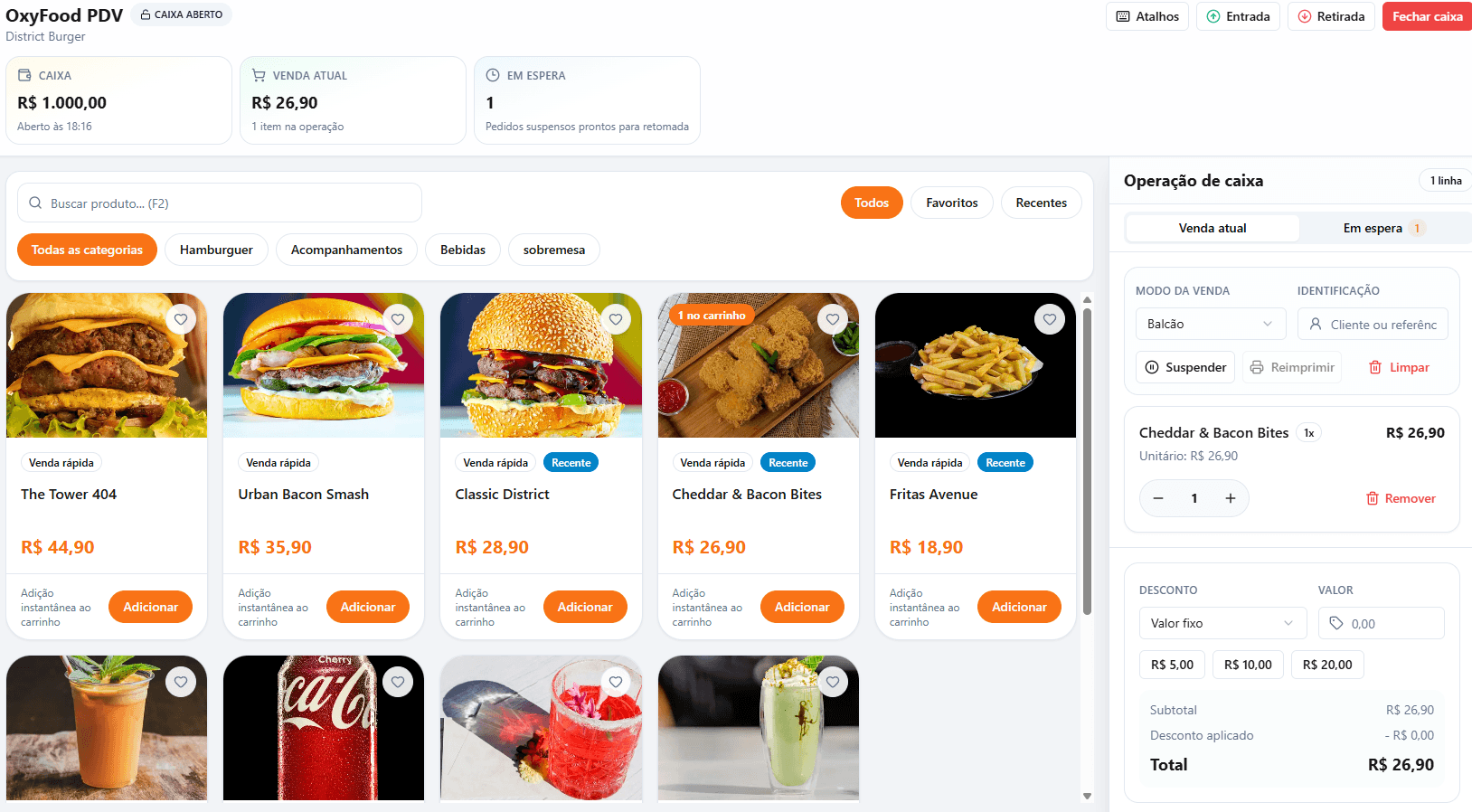 Tela da operação OxyFood